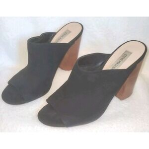 Steve Madden Mule Sandal 9M Skylar Black Suede Brown 4"‎ Block Heel Pump Slide